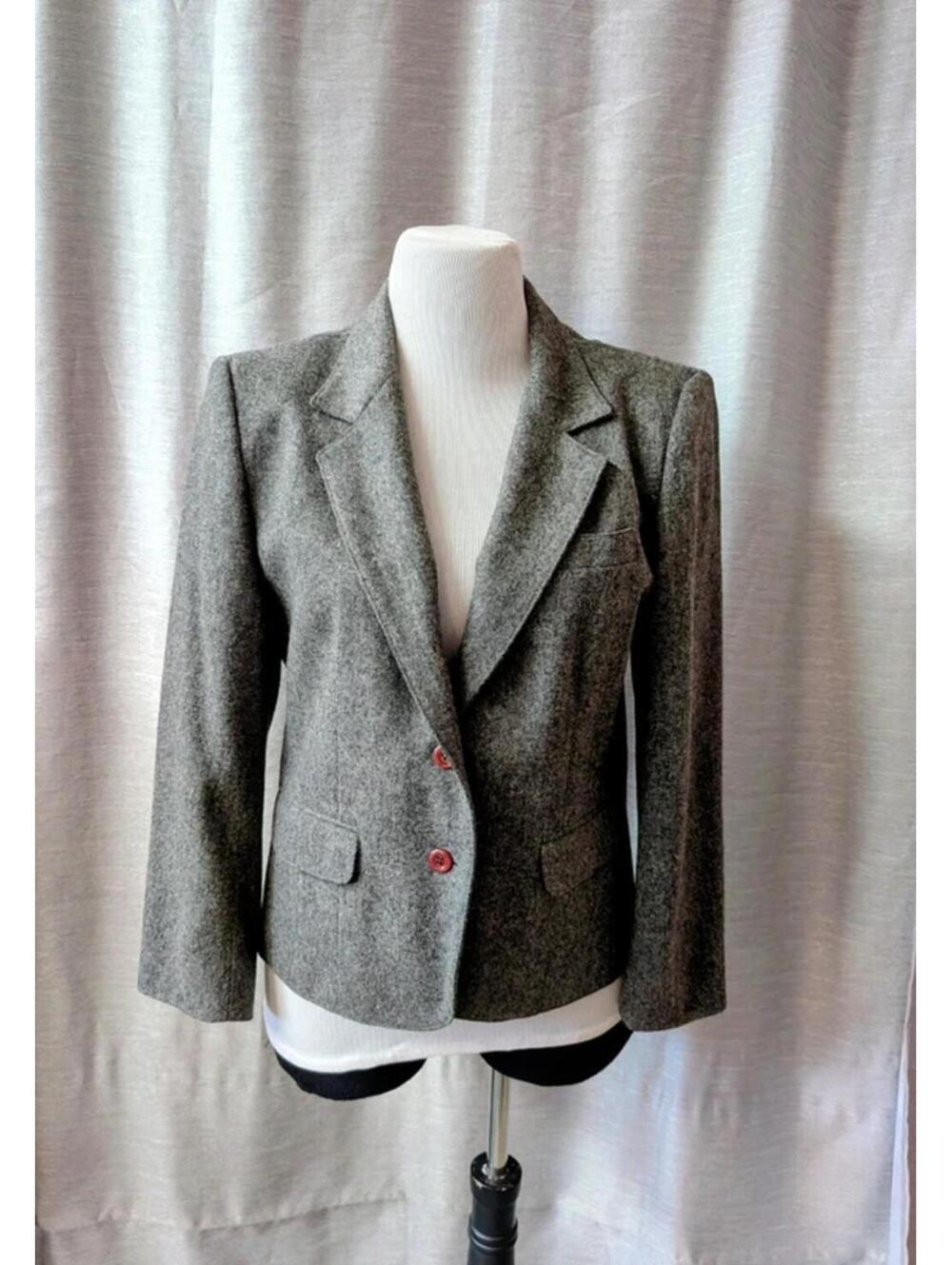 Vintage 70s Blazer Retro Gray Wool Petite 12